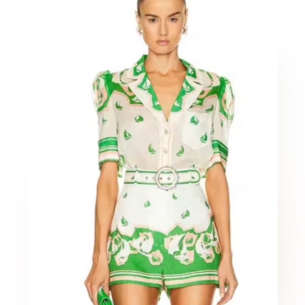 Zimmermann High Tide Sailboat Shorts Belted Linen Size 0 Resort Print